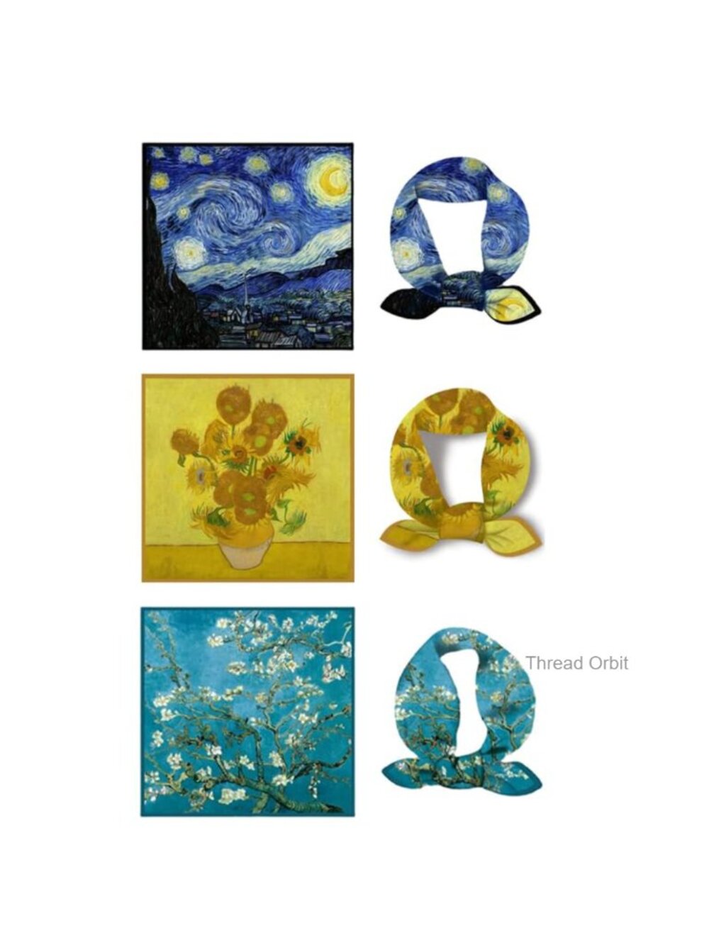 3 Pack Art Silk Van Gogh Square Scarves Set 20.9x20.9 Lightweight
